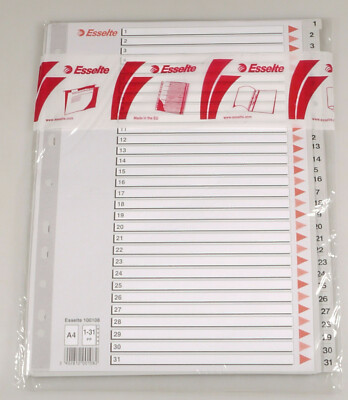 PRL) ESSELTE 100108 NUMERICAL SEPARATOR 1-31 PERFORATED DIVIDERS A4 POLYPROPYLENE   