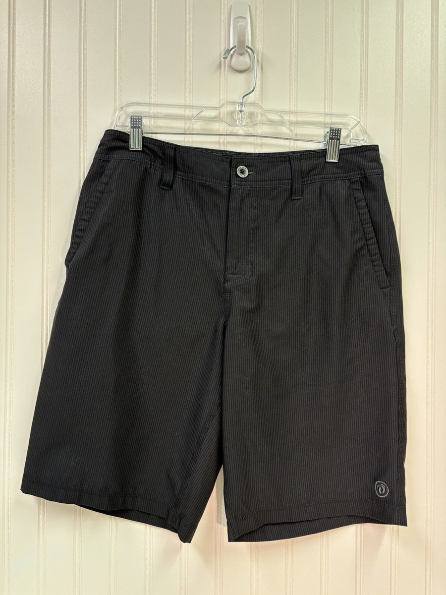 Hang Ten Shorts Mens 32 Black Gray Stripes Drawstring Zip Back Pocket