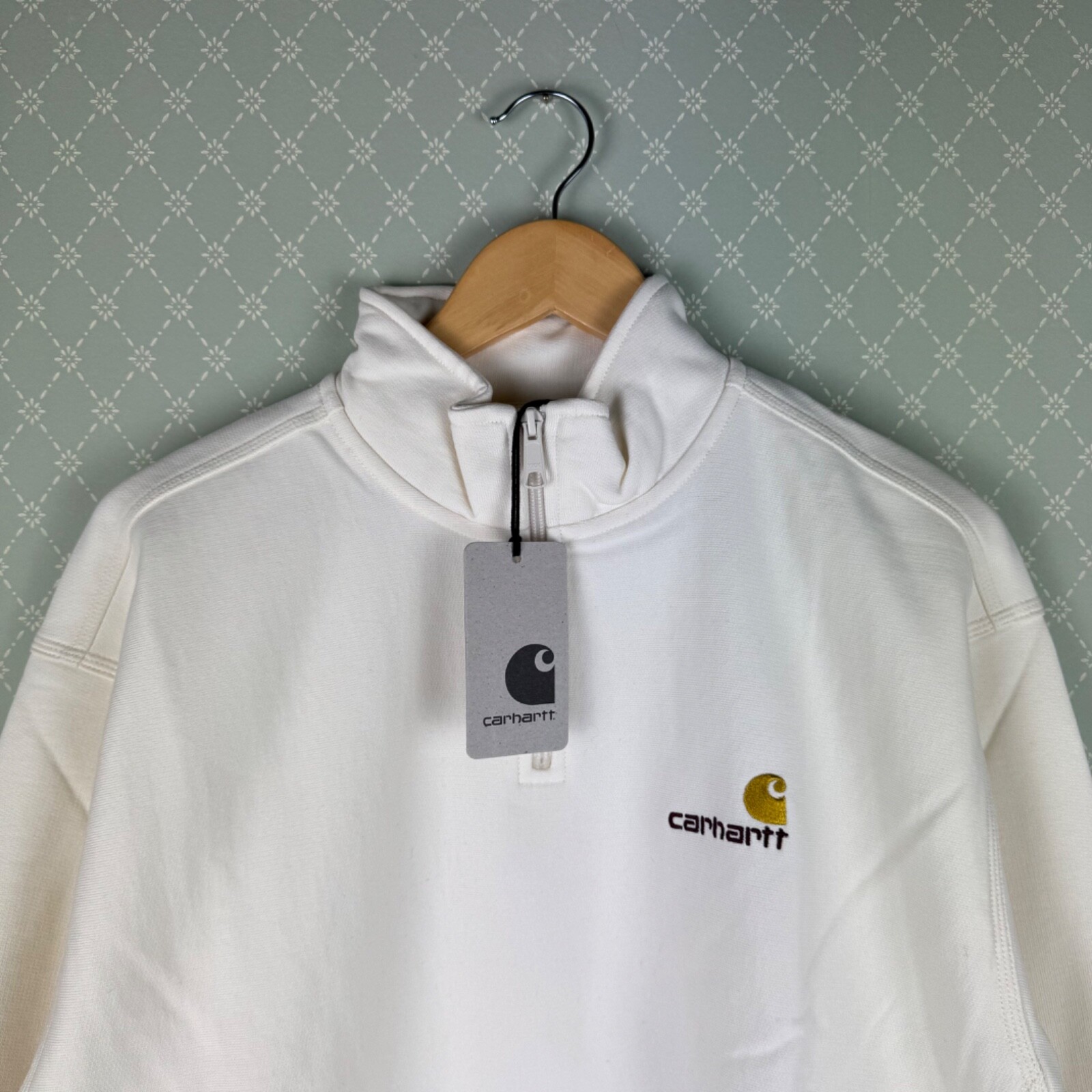 Sudadera Carhartt WIP Media Cremallera American Script [Natural] [Mediana] Nueva con Etiquetas