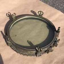 Large Antique Nautical Brass Naval Ship 17” Porthole Window 5 Dog
