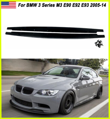 2x Gloss Black Side Skirts Extensions For 2005-2014 BMW 3 Series M3 E90 E92 E93