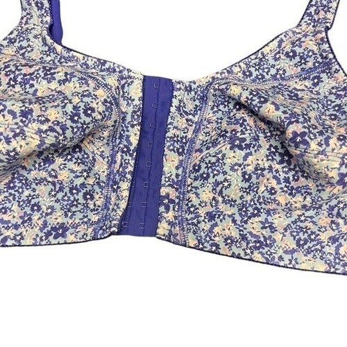 Comfort Choice Bra Size 40D Floral Wireless Unlined Blue Pink Flower Front Close - Picture 3 of 6