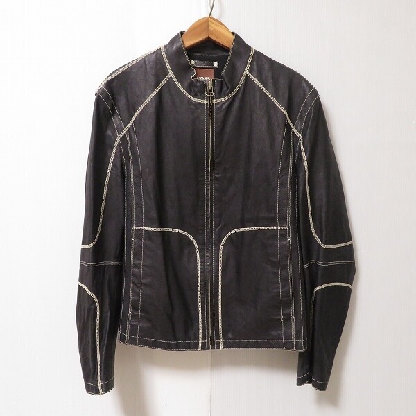 HUGO BOSS Black Lamb Leather Jacket with Stitching and Zip HUGO BOSS Black Lamb Leather Jacket with Stitching and Zip