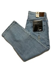 Vtg Lee Rivited Wide Leg Jeans Mens 36x30 Straight Fit Light Wash USA Made NWT