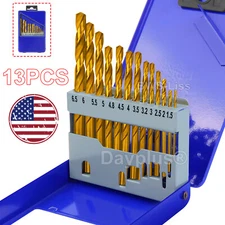 13PCS Drill Bit Set HSS Titanium Multi Drill Bits Twist Metal Tools W/ Case