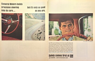 General Motors Safety First Drive Safely Mountain Road Vintage Print Ad 1966