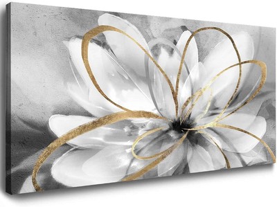 Black and Grey Wall Decor Flower Art Work 20x40 Inch Line Paintings for Living R