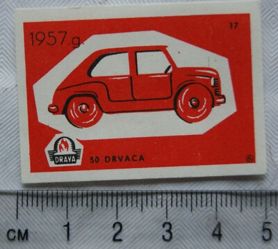 Vintage Matchbox Label - Drava - Vintage Car - 1957g