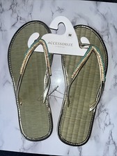 Accessorize Monsoon Seagrass Flip Flops Size M Medium UK 5 6 Gold Blue Beads New