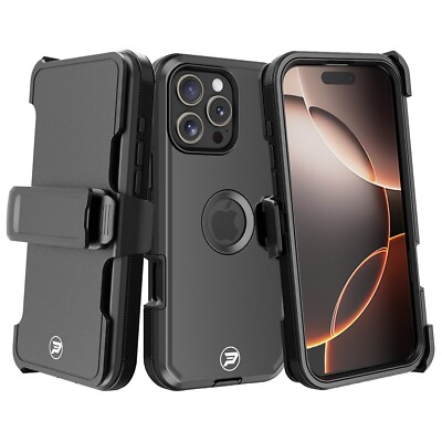 for iPhone 16 PRO MAX Belt Clip Holster & Triple Layer TPU and PC Smooth Case
