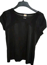 C&C California Active Wear Top Mesh Yoke Breathable Black Size Medium 