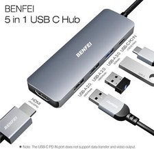 5 in1 USB-C Hub: 4K HDMI,100W PD, 3 USB-A, for MacBook, iPad, iPhone