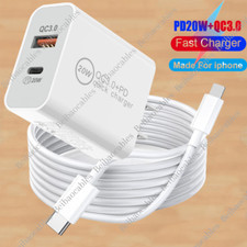 QC 3.0 PD 20W Power Adapter Fast Charger For iPhone 14 13 12 11 X 8 USB C Cable