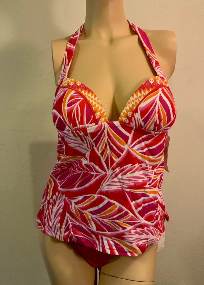 Conjunto Tankini Mujer Leilani Traje de Baño Rosa Naranja Blanco Estampado Tropical Talla 8 10 12 Foto 2 de 4