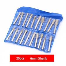 20pcs Diamond Burr Set Carving Engraving Needles Bits 6mm Shank For Rotary Tool