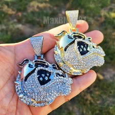 Gold Plated Bull dog Large Pendant Iced Bling Cubic Zirconia Hip Hop Jewelry