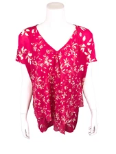 H by Halston Women's Double Layer Mix Printed Woven Top Raspberry Size 8