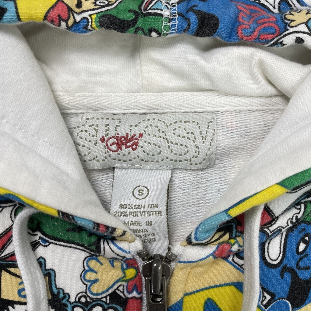 Vintage Stussy Girls Headz Hoodie Zip Up AOP All Over Print Comic