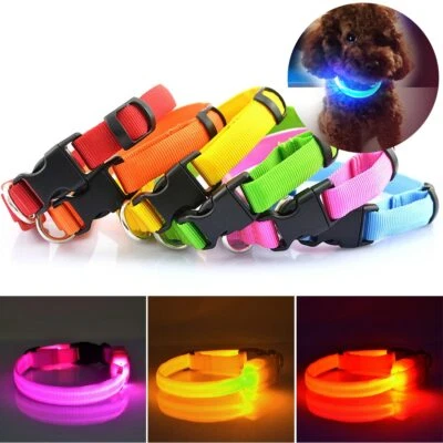 Nylon LED Dog Pet Collar Flashing Luminous Safety Light Up Battery Operated UK - Image 1 of 4