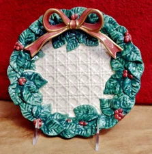 Fitz and Floyd "Ribbon And Wreath" Decorative Cookie Plate 1994 Hand Painted