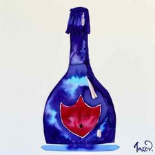 DOM PERIGNON 12" x 12" Champagne Rose acquerello su carta bottiglia originale 