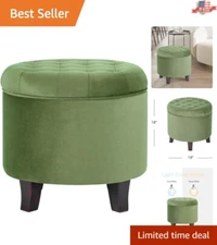 Stylish 19" Green Velvet Tufted Ottoman with Storage for Living Room & Bedroom