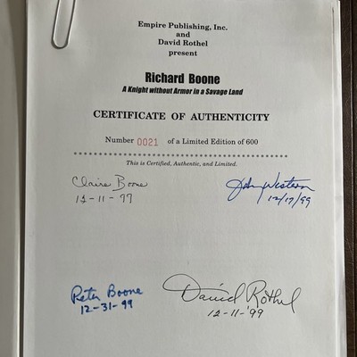 Signed & Numbered 21 of 600 RICHARD BOONE Knight Without Armor by David Rothel
