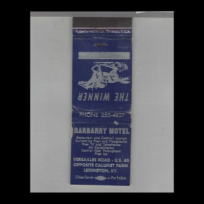 Matchbook Cover Barbary Hotel Lexington KY Blue