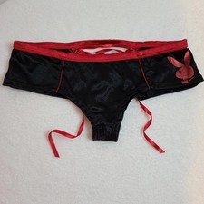 VTG Playboy Silky Second Skin Satin Lace-up Back Cheeky Panty Size Lg