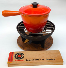 Le Creuset set piastra bruciatore padella fonduta arancione vulcanico supporto e forchette