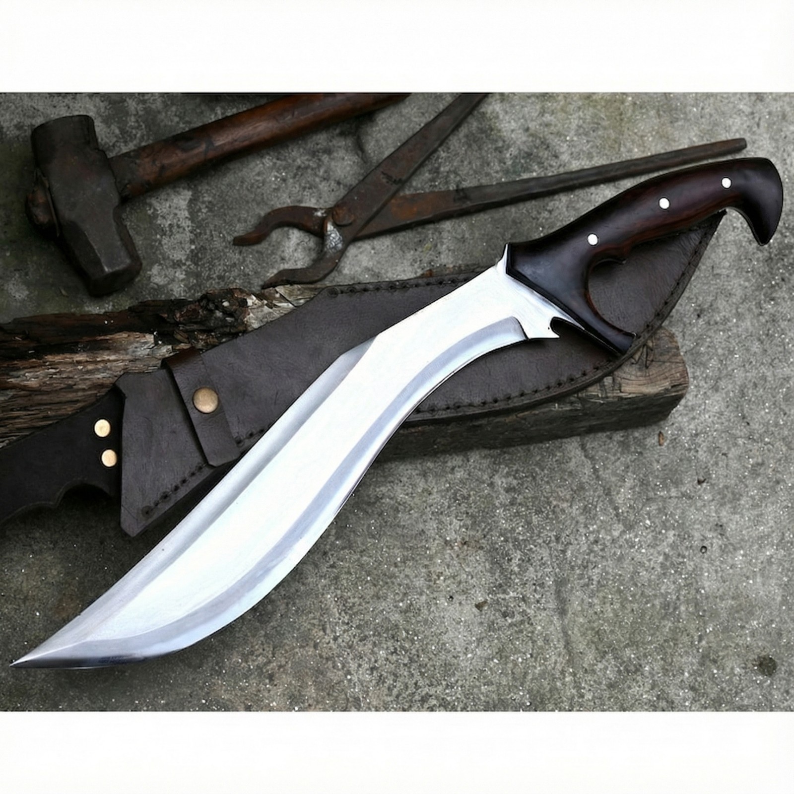 Cuchillo de camping de caza machete Kukri hoja de 16" Full Tang de acero al carbono hecho a mano