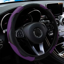 Car Steering Wheel Cover Red Black Leather Anti-slip For 1538cm Carbon Fiber