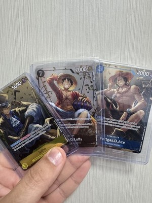 Monkey D Ruffy Ace Sabo P-075 One Piece OP13 3 Card Promo Mini Tin Set Sealed