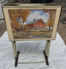 Vintage Coke Cola  TV Trays With Storage Rack