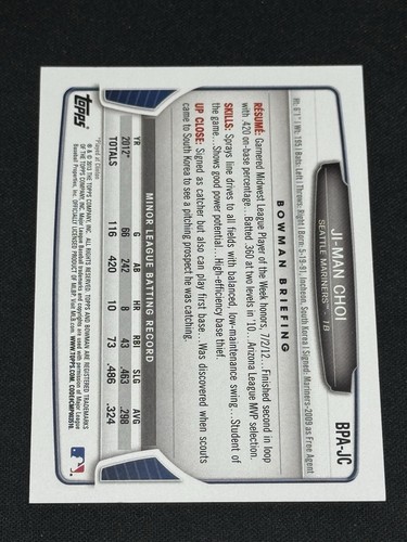 2013 Bowman Ji-Man Choi Prospect RC Auto Mariners Pirates - Picture 2 of 2