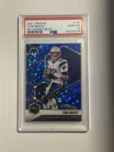 2021 Panini Mosaic Tom Brady #137 No Huddle Blue Prizm /75 PSA 10 Patriots