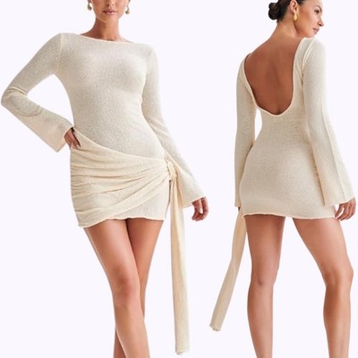 chinese dress ladies Cozy Style Vibe Striped Knit Long Sleeve Mini Dress main image 1