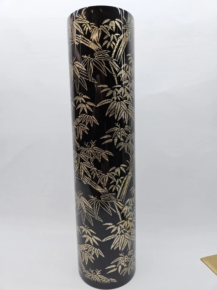 Jarrón de bambú negro vintage japonés de 11" superposición de resina HERMOSO  Foto 3 de 4