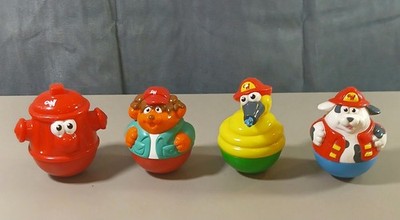 Vintage Playskool Weebles Wobble Figures Firedog Hydrant Hose Baseball Dog 87'