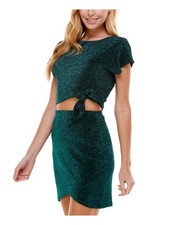 CITY STUDIO Womens Body Con Mini Dress Green Tie Short Sleeve Juniors XS