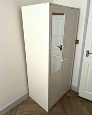 Grey 2 Door Mirrored Freestanding Wardrobe with Hinged Doors, Rail & Shelf.