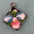 VINTAGE TOSHIKANE STYLE FLOWER PENDANT ARITA WARE ENAMEL MARKED SILVER SQUARE 1" — photo 8