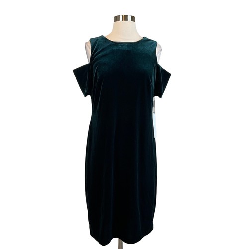 Calvin Klein Women's Cocktail Dress Size 12 Green Velvet Cut Out Shoulder Sheath