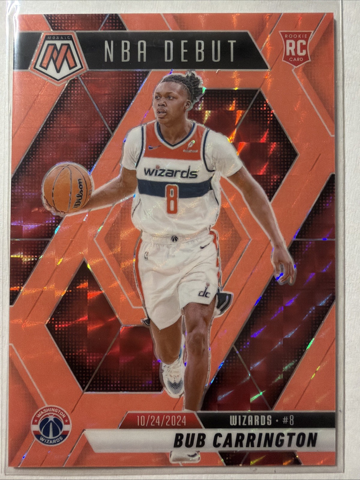 BUB CARRINGTON 2024-25 MOSAIC ROOKIE NBA DEBUT PINK PRIZM #259 RC /175