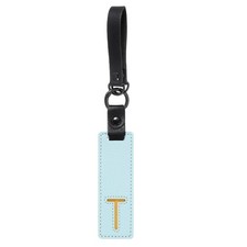 Initial Letter Keychain, PU Leather Alphabet Keychain, Sky Blue Letter T