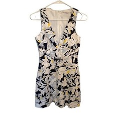 Zara Trafaluc Women's Size XS Sleeveless Deep V-Neck Dress Floral White Blue