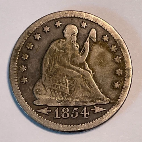 Rare 1854-O, Huge O Mint Mark, US 25C Seated Liberty Silver Quarter Dollar Coin
