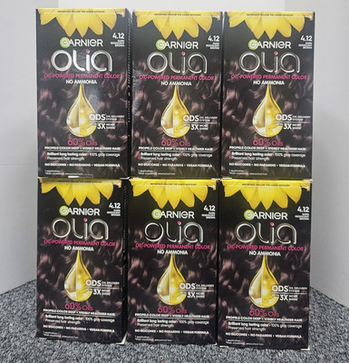 Lot of 6, Garnier Olia Ammonia Free Hair Color #4.12 Dark Iridescent Brown