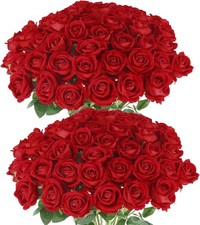 Hananona 50 Pcs Artificial Roses in Bulk, Fake Silk Red Roses Realistic Roses fo