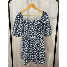 American Eagle Women’s M Blue Floral Puff Sleeve Mini Dress Smocked Cutout Back